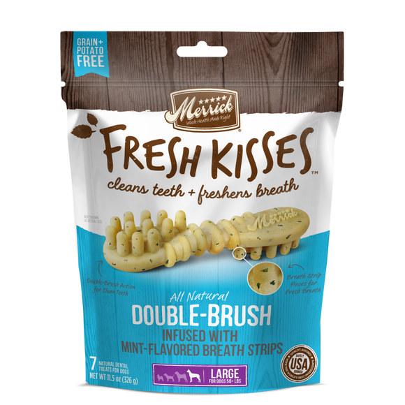 Merrick Fresh Kisses Grain Free Mint Breath Strips Large Dental Dog Treats